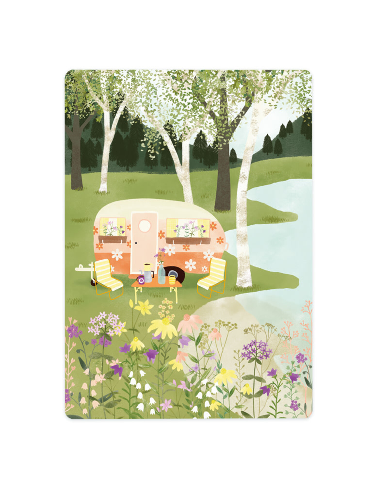 LemonBird Wenskaart - Caravan aan het water - Postkaart + Envelop