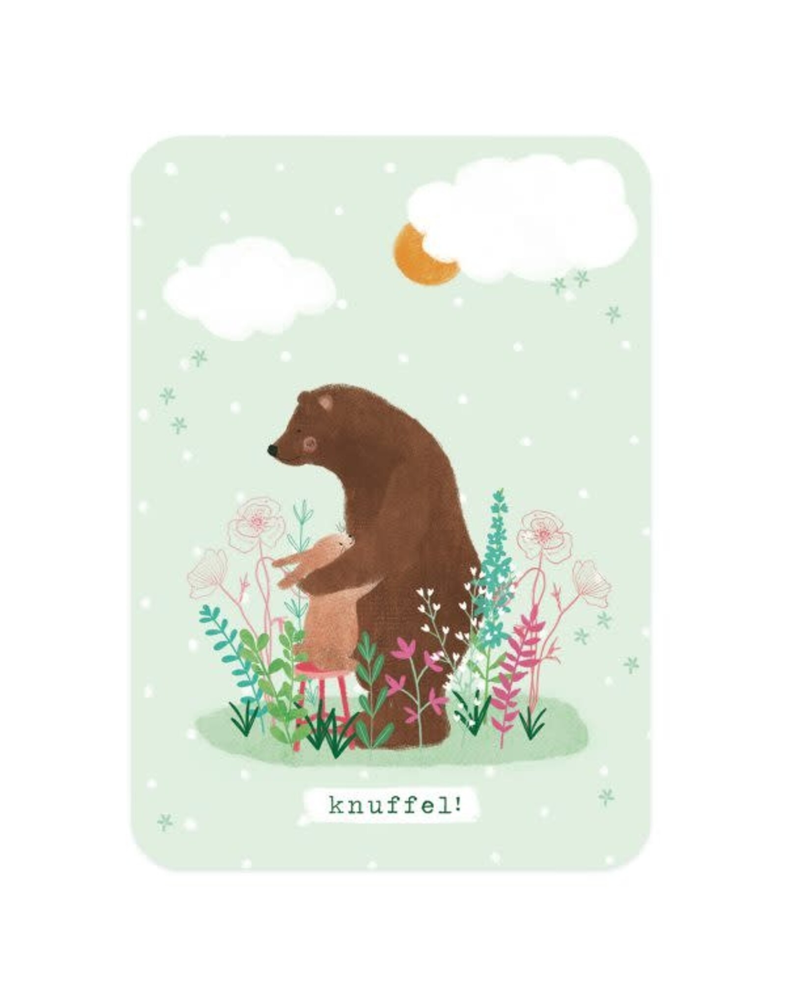 LemonBird Wenskaart - Beer en konijn, Knuffel - Postkaart + Envelop