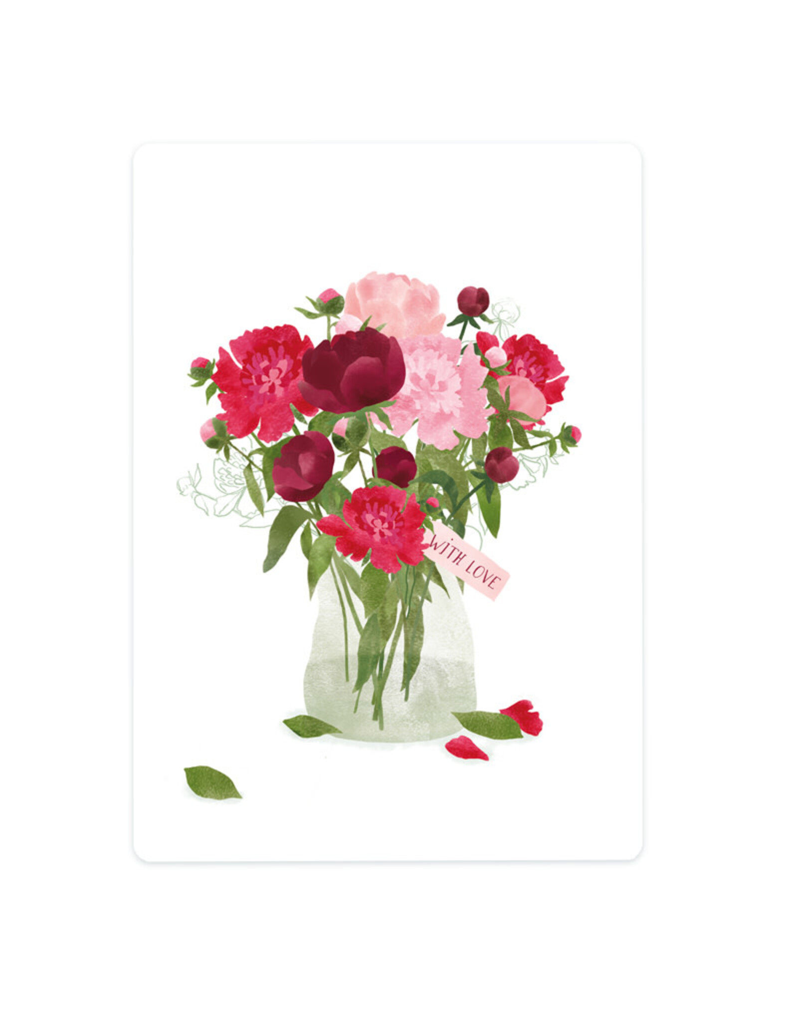 LemonBird Wenskaart - Pioenrozen, With love - Postkaart + Envelop