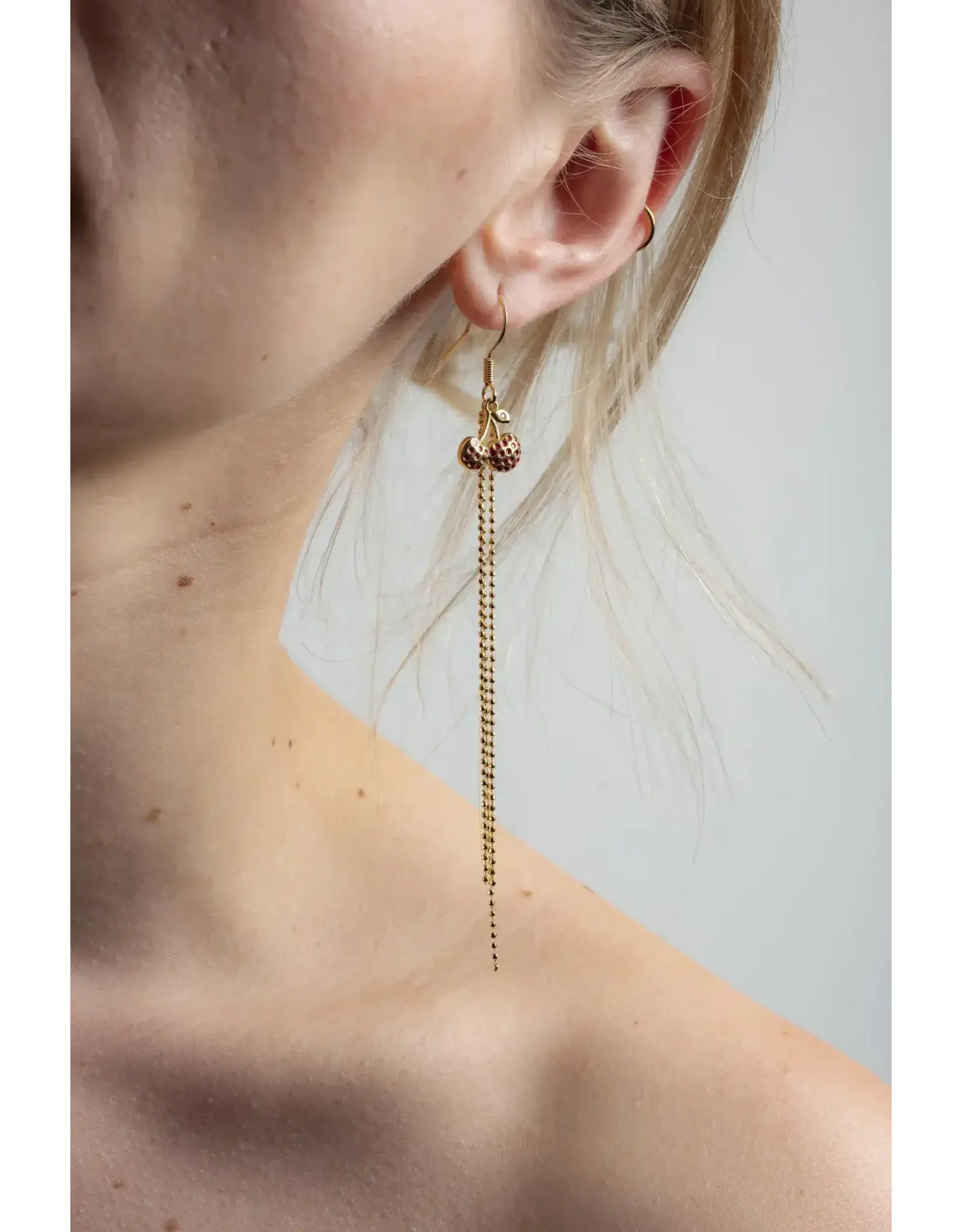 Murielle Perrotti Oorbel MP - Sweet Aardbei, Lang - Goud/Rood