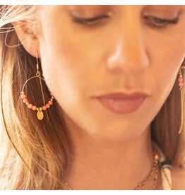 Murielle Perrotti Oorbel MP - Pierre - Creool & Ketting - Goud Koraal - Asym