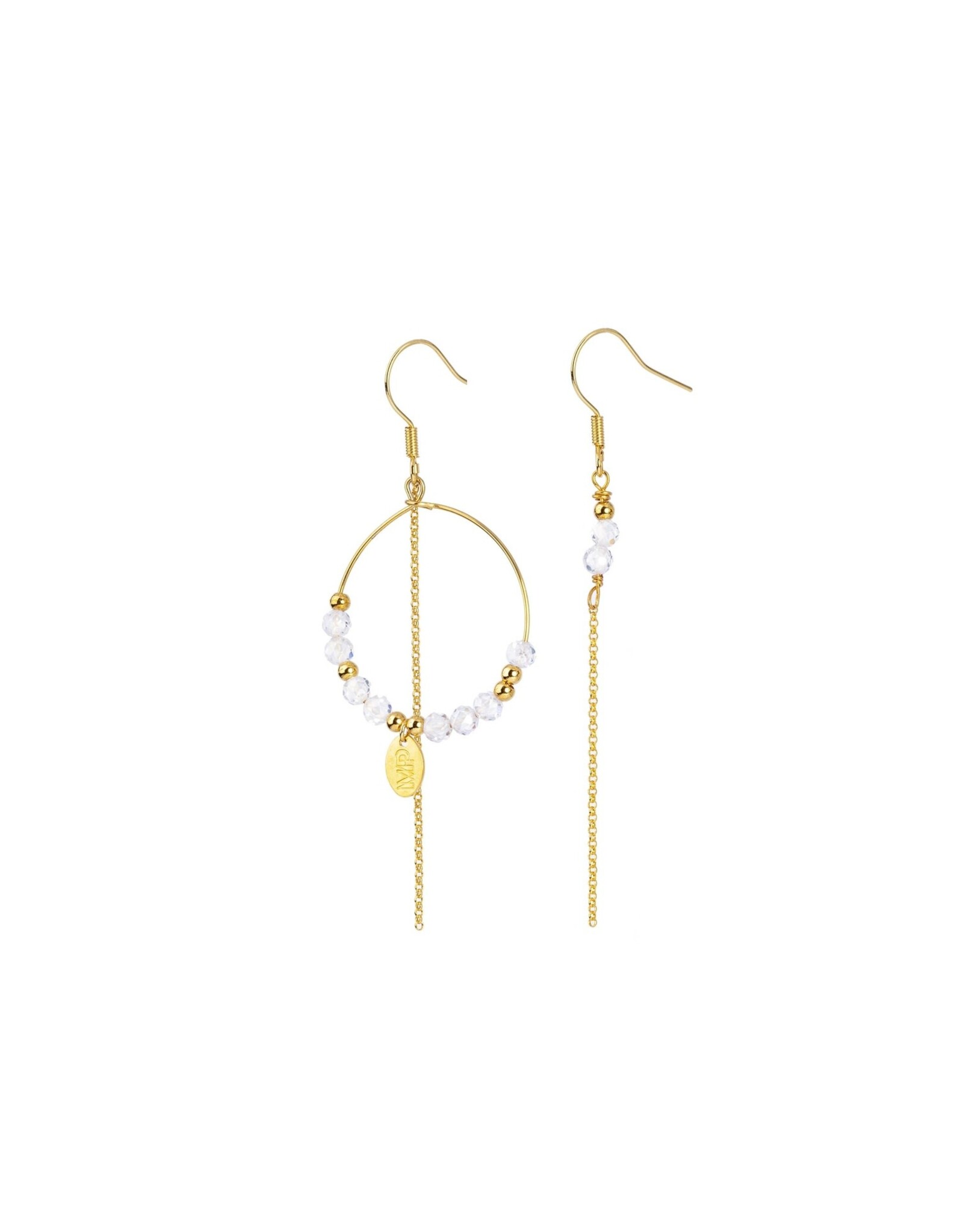 Murielle Perrotti Oorbel MP - Pierre - Creool & Ketting - Goud Kristal - Asym