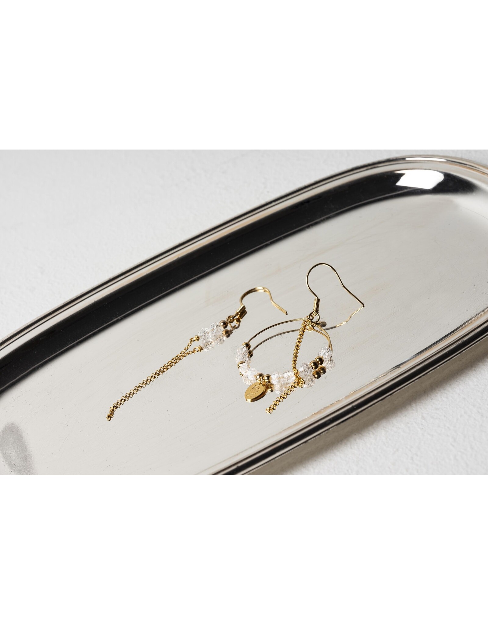 Murielle Perrotti Oorbel MP - Pierre - Creool & Ketting - Goud Kristal - Asym