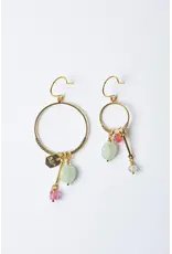 Murielle Perrotti Oorbel MP - Uma - Rutielkwarts, jade, kristal - Goud/Mint/Roze - Asym