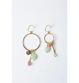 Murielle Perrotti Oorbel MP - Uma - Rutielkwarts, jade, kristal - Goud/Mint/Roze - Asym