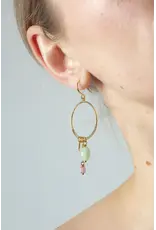 Murielle Perrotti Oorbel MP - Uma - Rutielkwarts, jade, kristal - Goud/Mint/Roze - Asym