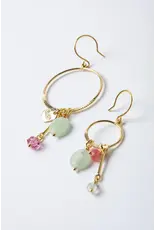 Murielle Perrotti Oorbel MP - Uma - Rutielkwarts, jade, kristal - Goud/Mint/Roze - Asym