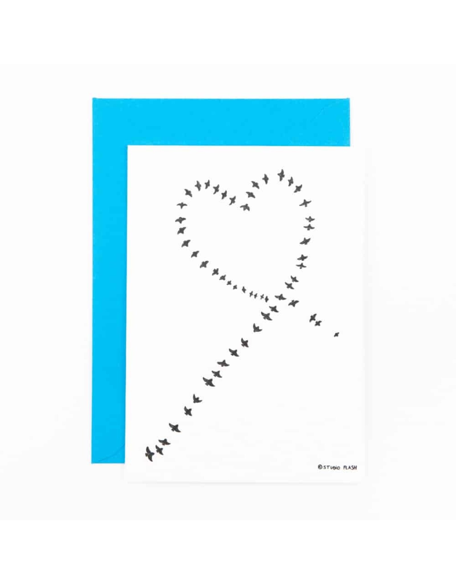 Studio Flash Wenskaart - Birds Flying in Heart Shape - Letterpress Kaart + Envelop