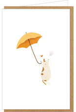 Klein liefs Wenskaart - Hond met paraplu - Dubbele Kaart + Envelop