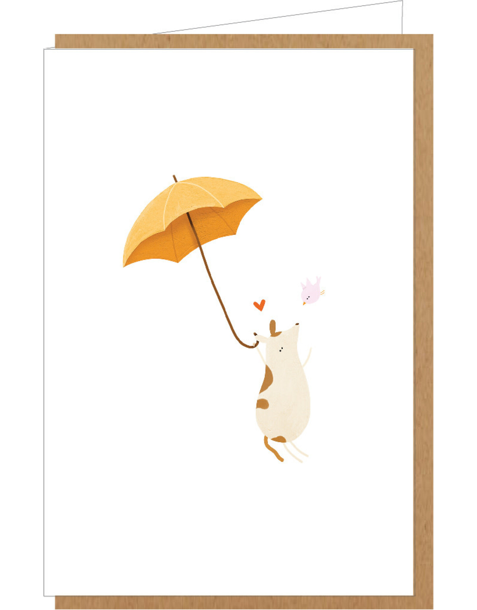 Klein liefs Wenskaart - Hond met paraplu - Dubbele Kaart + Envelop