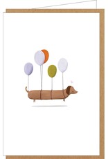 Klein liefs Wenskaart - Teckel met Ballonnen - Dubbele kaart + Envelop