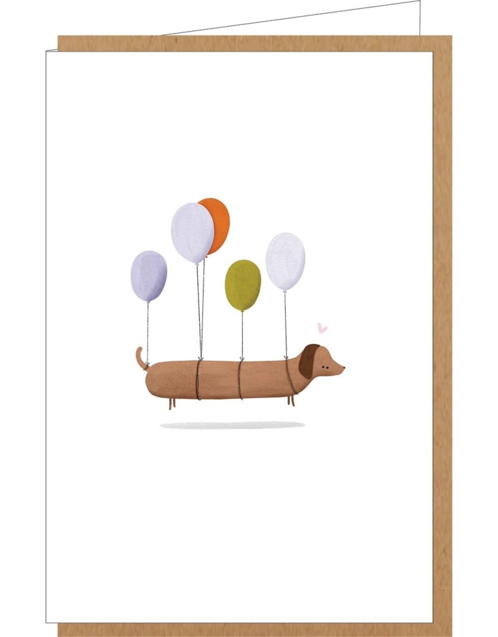 Klein liefs Wenskaart - Teckel met Ballonnen - Dubbele kaart + Envelop