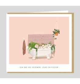 Studio Mie Wenskaart - Een dag vol bloemen, leuks en plezier - Dubbele kaart + Envelop