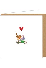 Yon Wenskaart - Roodborstje op Fiets - Dubbele kaart + Envelop