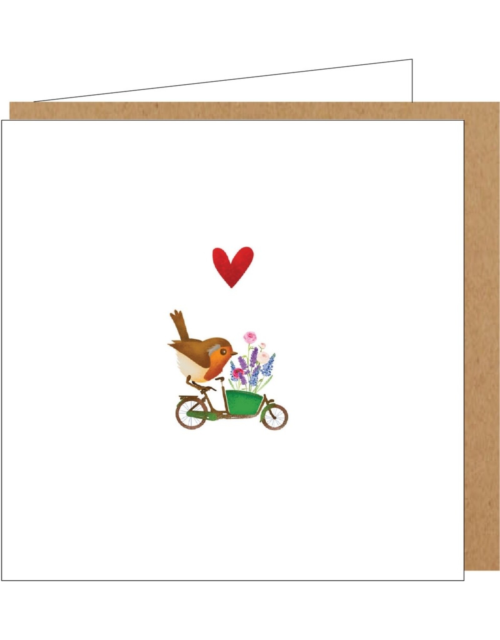 Yon Wenskaart - Roodborstje op Fiets - Dubbele kaart + Envelop