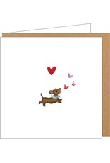 Yon Wenskaart - Teckel met Vlindertjes - Dubbele kaart + Envelop