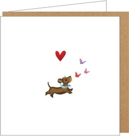 Yon Wenskaart - Teckel met Vlindertjes - Dubbele kaart + Envelop