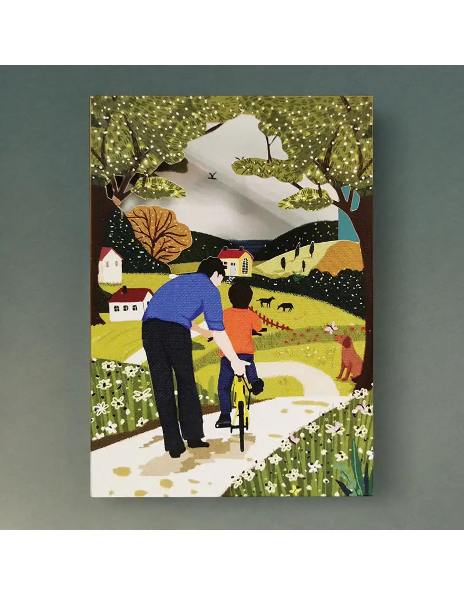 AllJoy Design Wenskaart - Fietsen, Happy Father's Day - Dubbele kaart (Papierknipkunst) + Envelop
