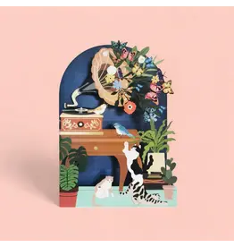 AllJoy Design Wenskaart - Cats and Birds - Dubbele kaart (Papierknipkunst) + Envelop