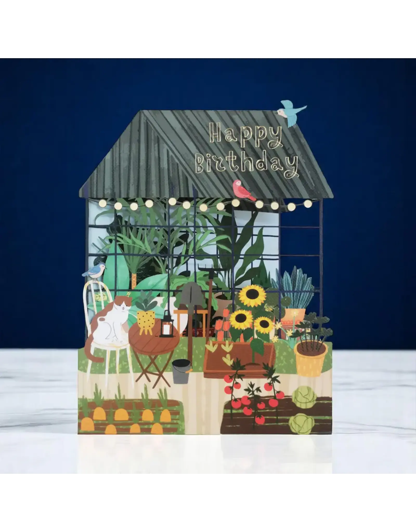 AllJoy Design Wenskaart - Birthday Greenhouse - Dubbele kaart (Papierknipkunst) + Envelop