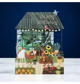 AllJoy Design Wenskaart - Birthday Greenhouse - Dubbele kaart (Papierknipkunst) + Envelop