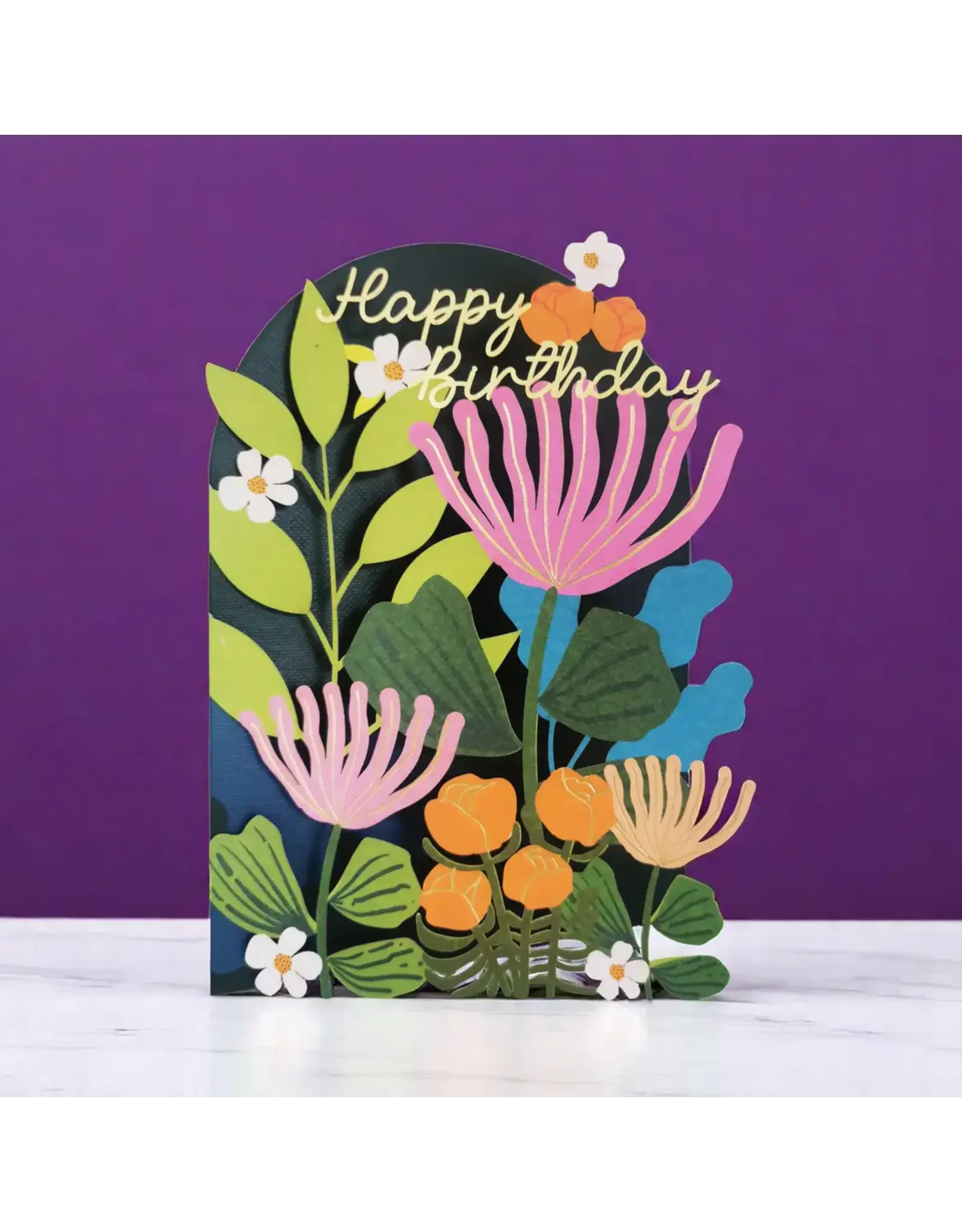 AllJoy Design Wenskaart - Birthday Flowers - Dubbele kaart (Papierknipkunst) + Envelop