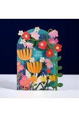 AllJoy Design Wenskaart - Happy Birthday, Flowers - Dubbele kaart (Papierknipkunst) + Envelop