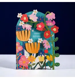 AllJoy Design Wenskaart - Happy Birthday, Flowers - Dubbele kaart (Papierknipkunst) + Envelop