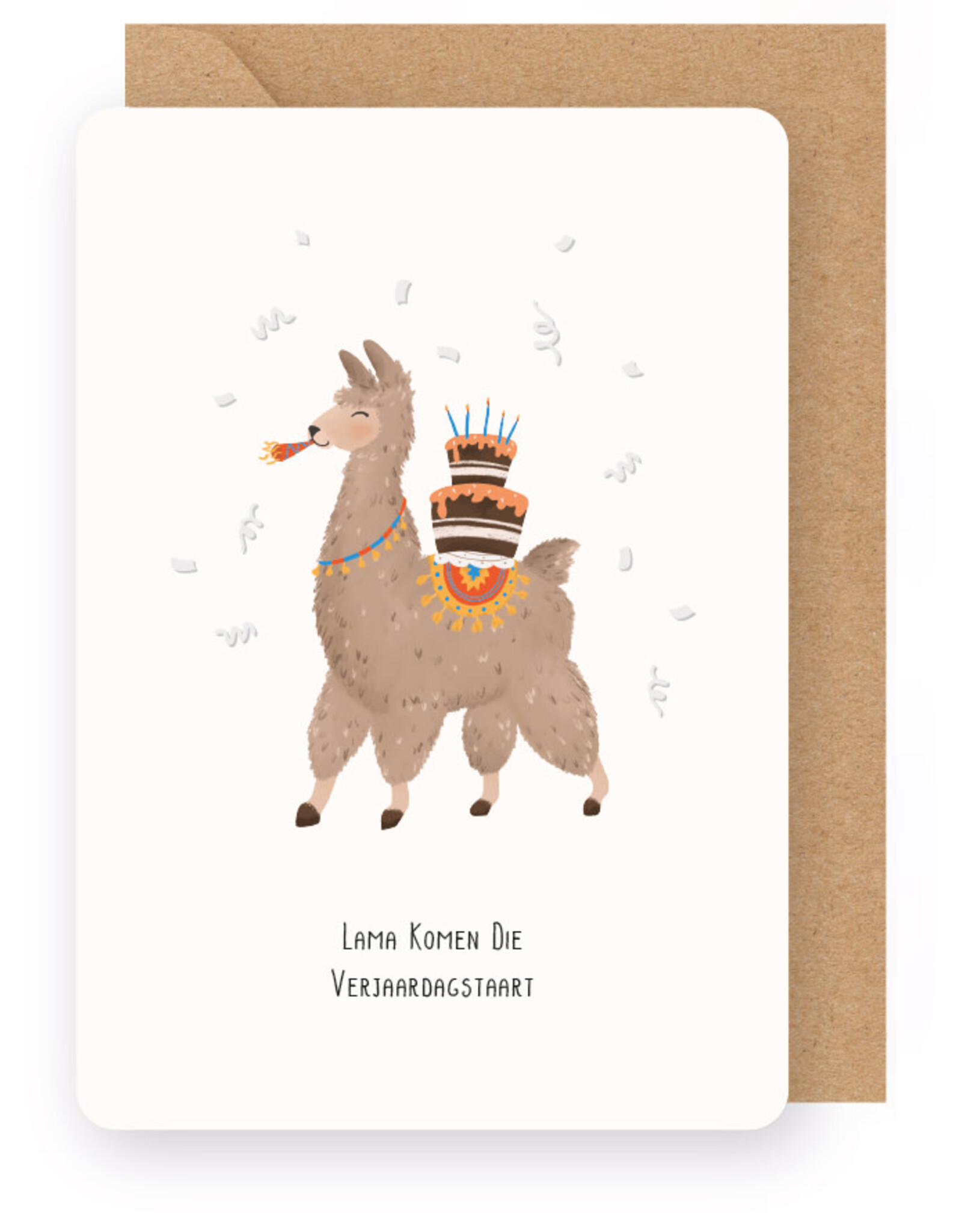 Enfant Terrible Wenskaart - Lama komen die verjaardagstaart - Dubbele kaart + Envelop