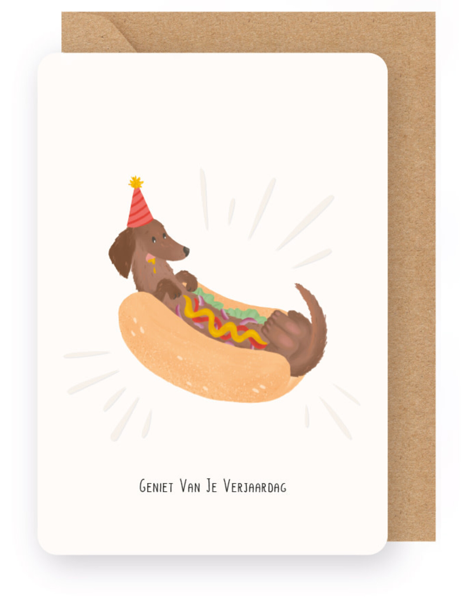 Enfant Terrible Wenskaart - Teckel, Geniet van je verjaardag - Dubbele Kaart + Envelop