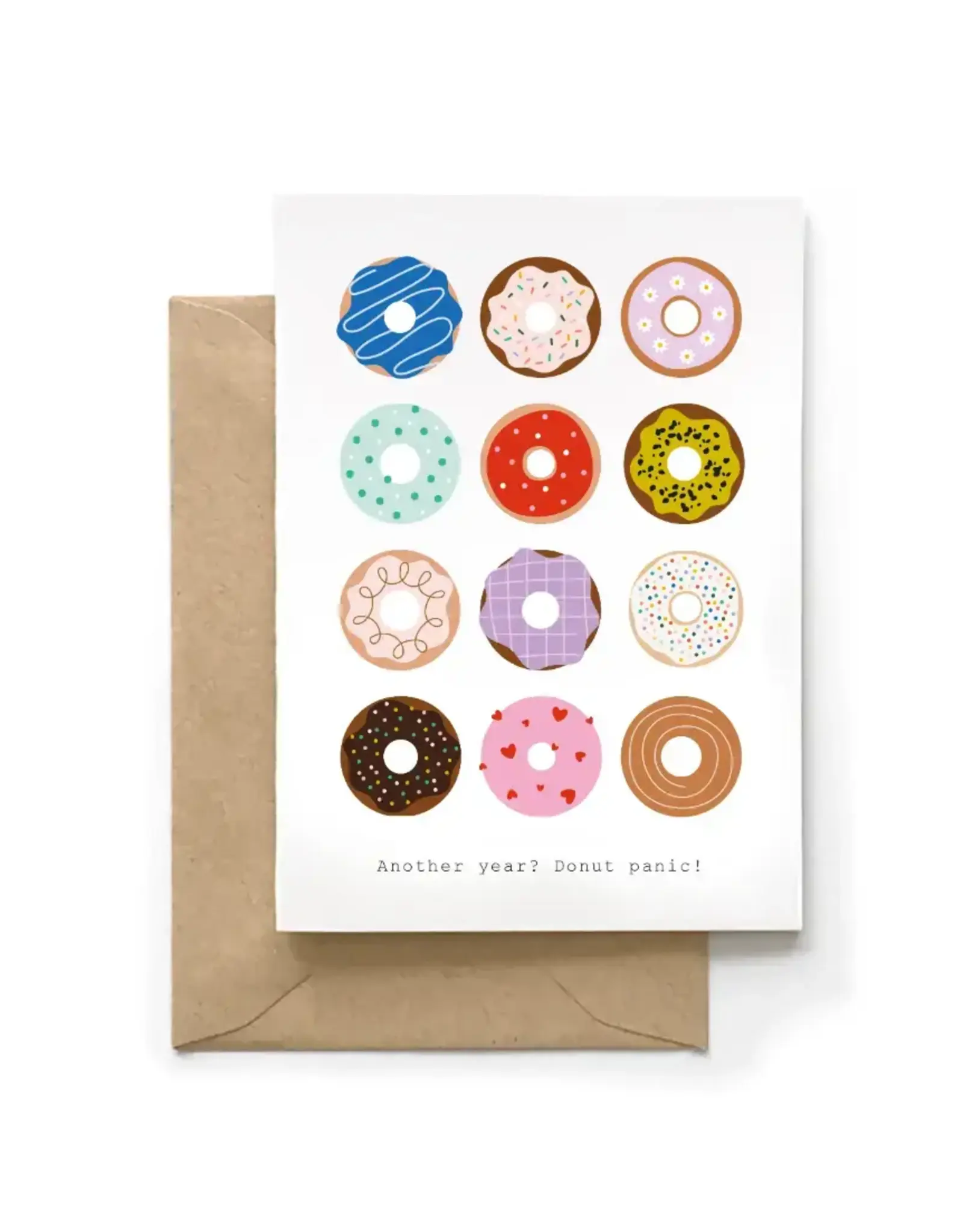 Spaghetti Meatballs Wenskaart - Another year? Donut panic - Dubbele kaart + Envelop