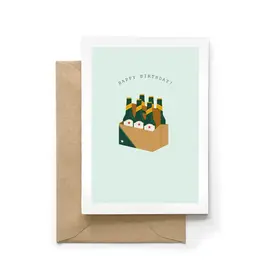Spaghetti Meatballs Wenskaart - Beer, Happy Birthday - Dubbele kaart + Envelop