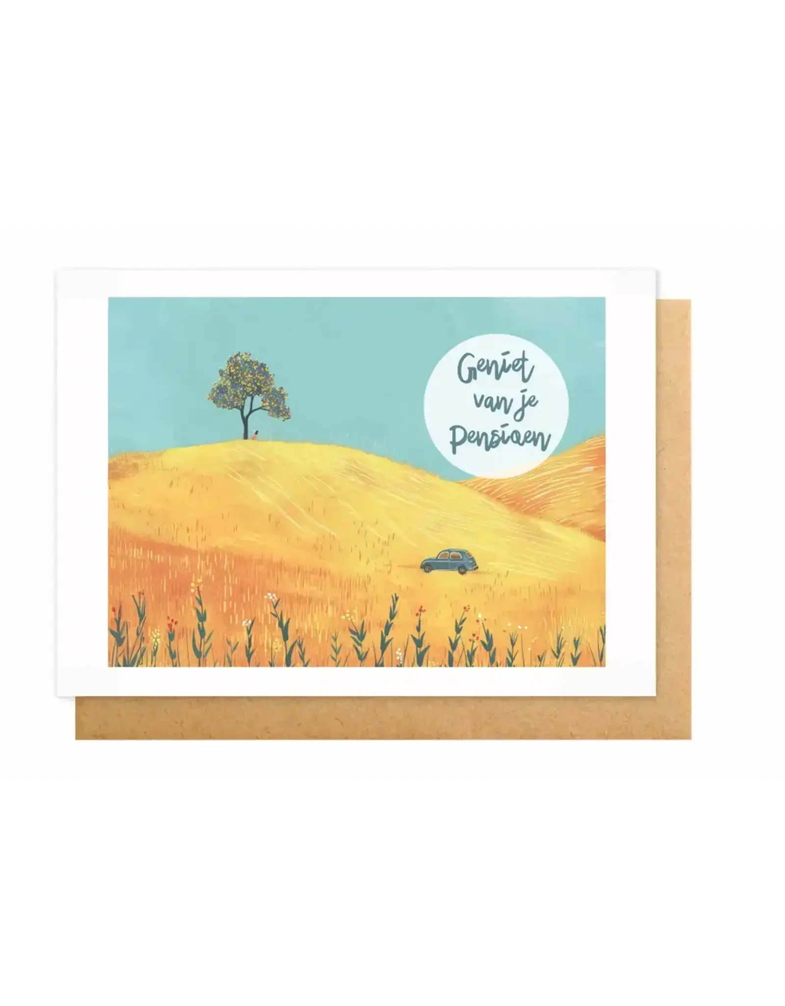 Wanderlust Wenskaart - Wanderlust, Geniet van je pensioen - Dubbele kaart + Envelop