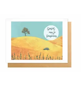 Wanderlust Wenskaart - Wanderlust, Geniet van je pensioen - Dubbele kaart + Envelop