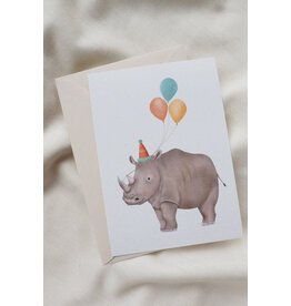 getekenddoorzusje Wenskaart - Birthday Rhino - Postkaart + Envelop