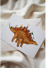 getekenddoorzusje Wenskaart - Dino met Bezoek - Postkaart + Envelop