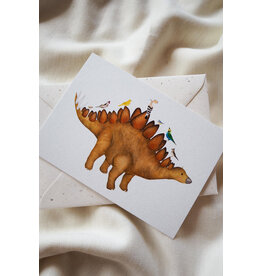 getekenddoorzusje Wenskaart - Dino met Bezoek - Postkaart + Envelop