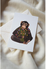 getekenddoorzusje Wenskaart - Chimpansee met Bloemen - Postkaart + Envelop