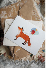 getekenddoorzusje Wenskaart - Vos Feest - Postkaart + Envelop