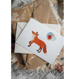 getekenddoorzusje Wenskaart - Vos Feest - Postkaart + Envelop