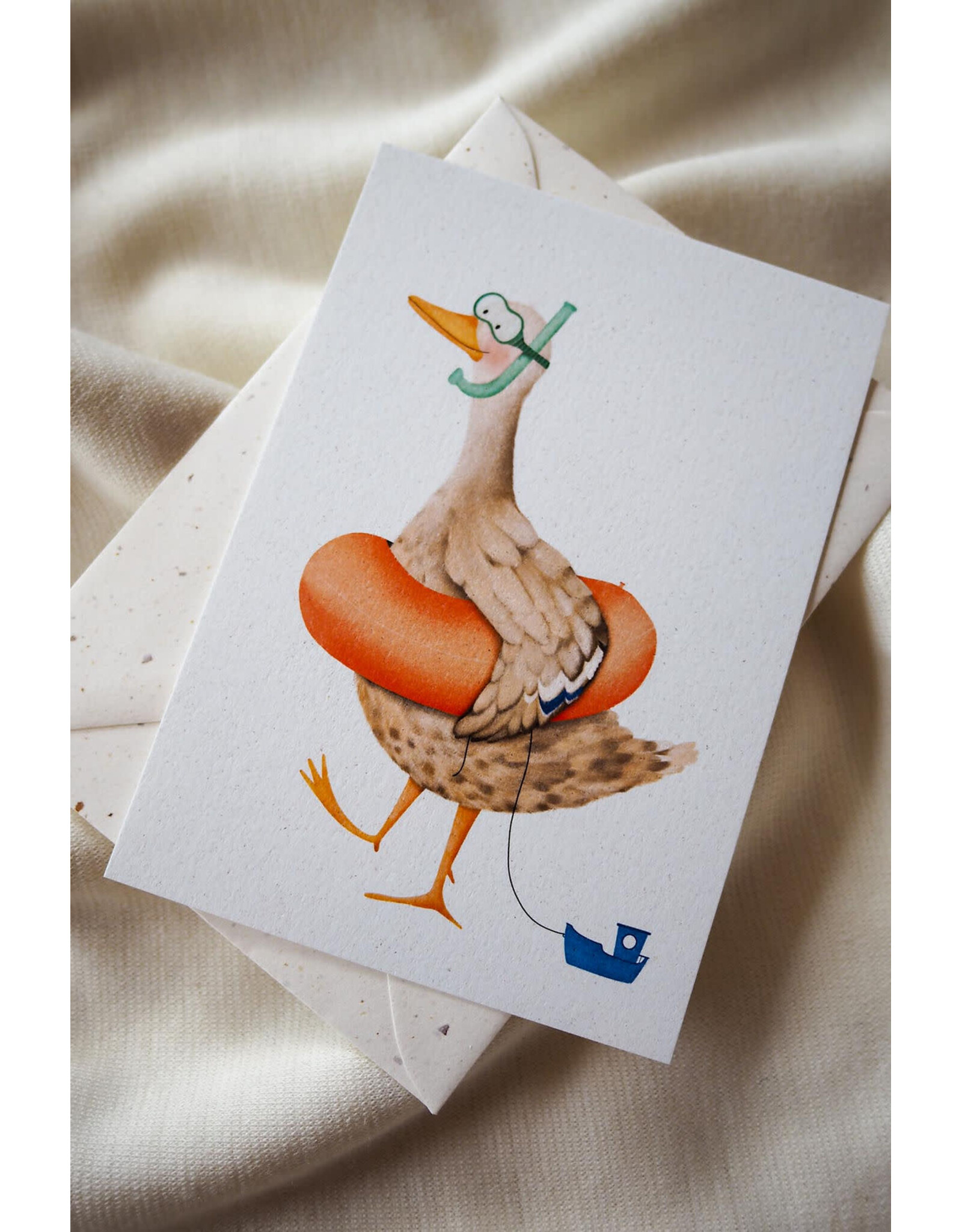 getekenddoorzusje Wenskaart - Eend met Zwemband - Postkaart + Envelop