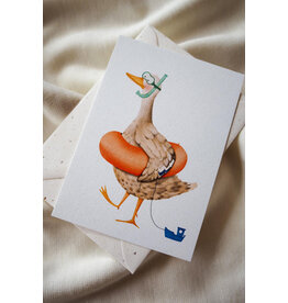 getekenddoorzusje Wenskaart - Eend met Zwemband - Postkaart + Envelop