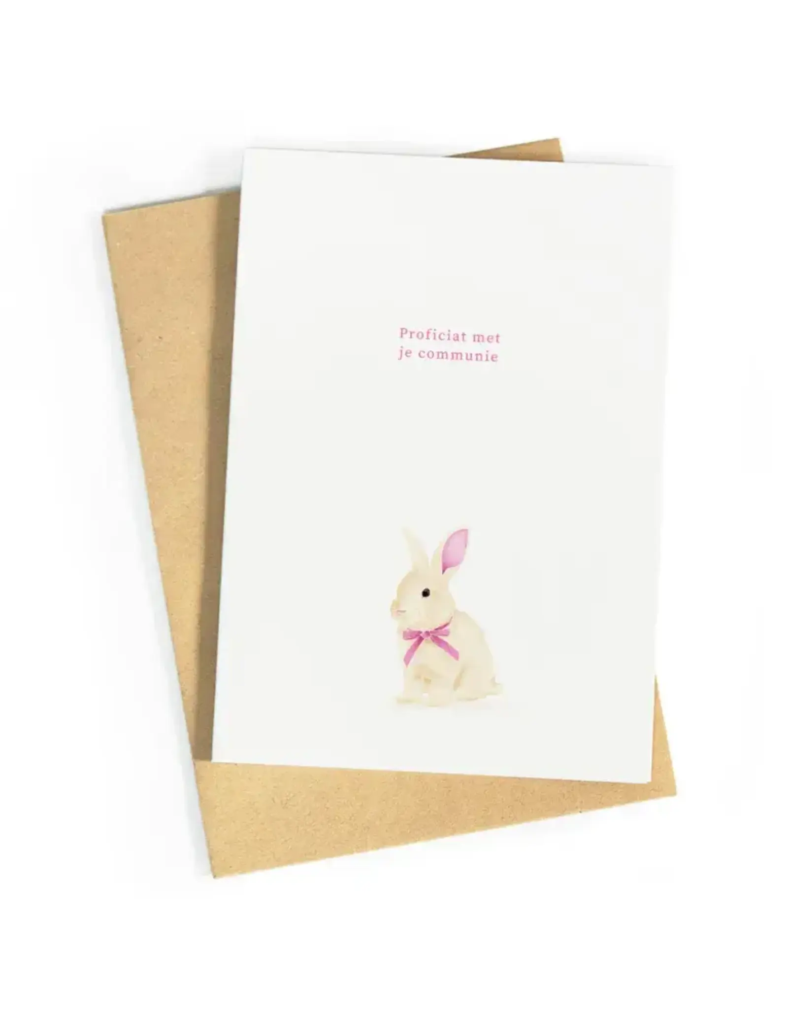 Studio Zwoane Wenskaart - Konijntje Communie - Dubbele kaart + Envelop