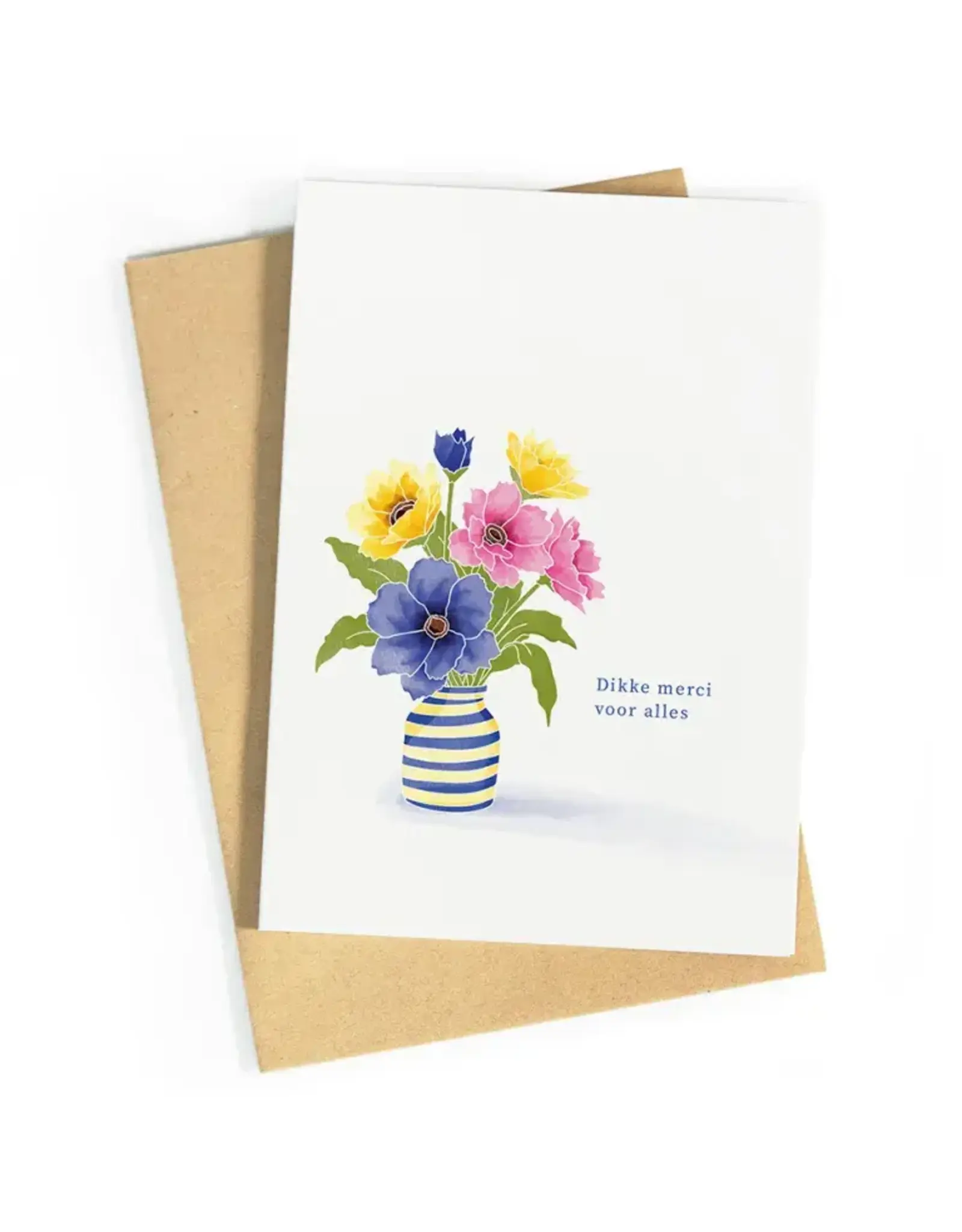 Studio Zwoane Wenskaart - Dikke merci voor alles - Dubbele kaart + Envelop