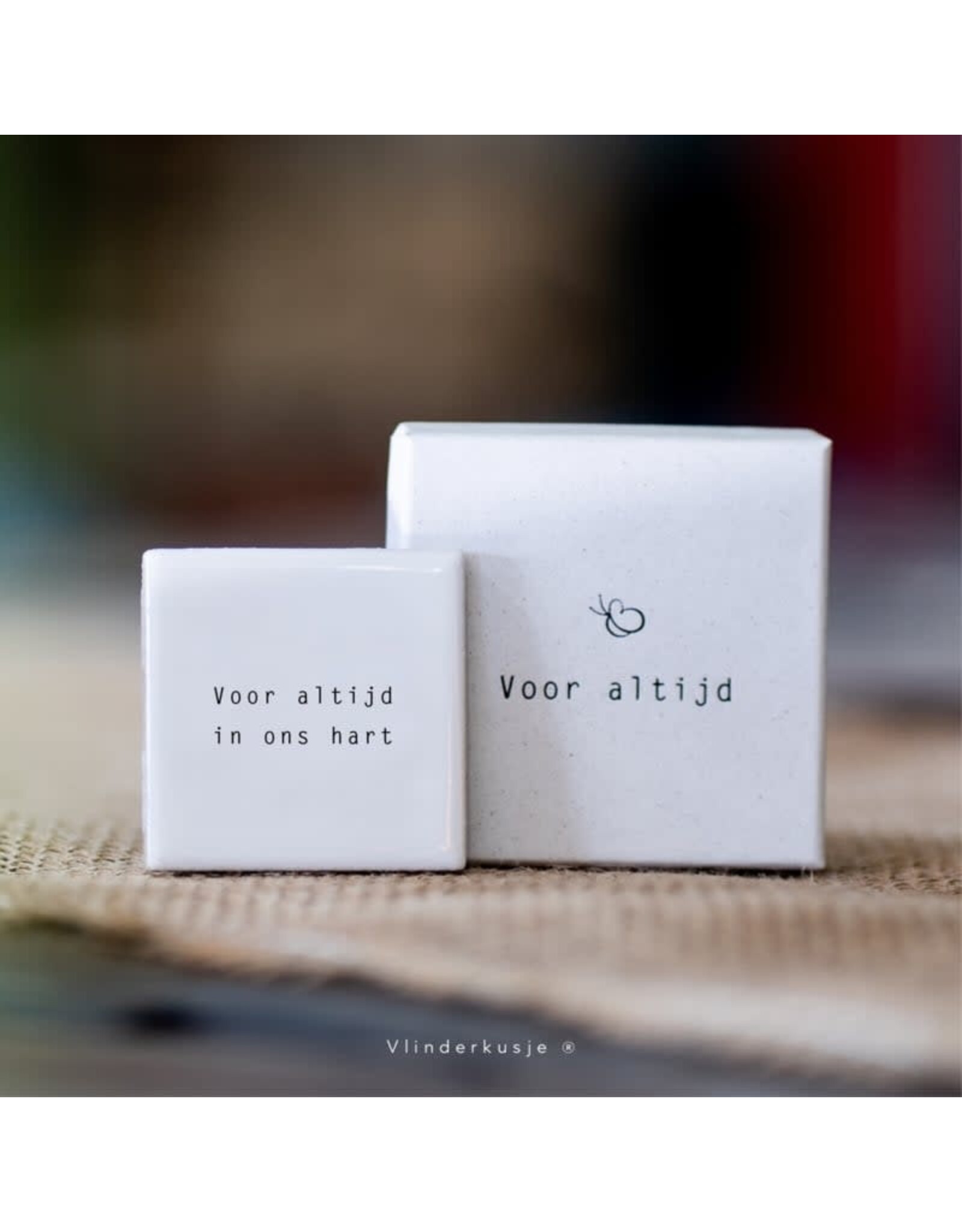 Vlinderkusjes Mini Troosttegeltje - Voor altijd in ons hart - 5,5 x 5,5 cm