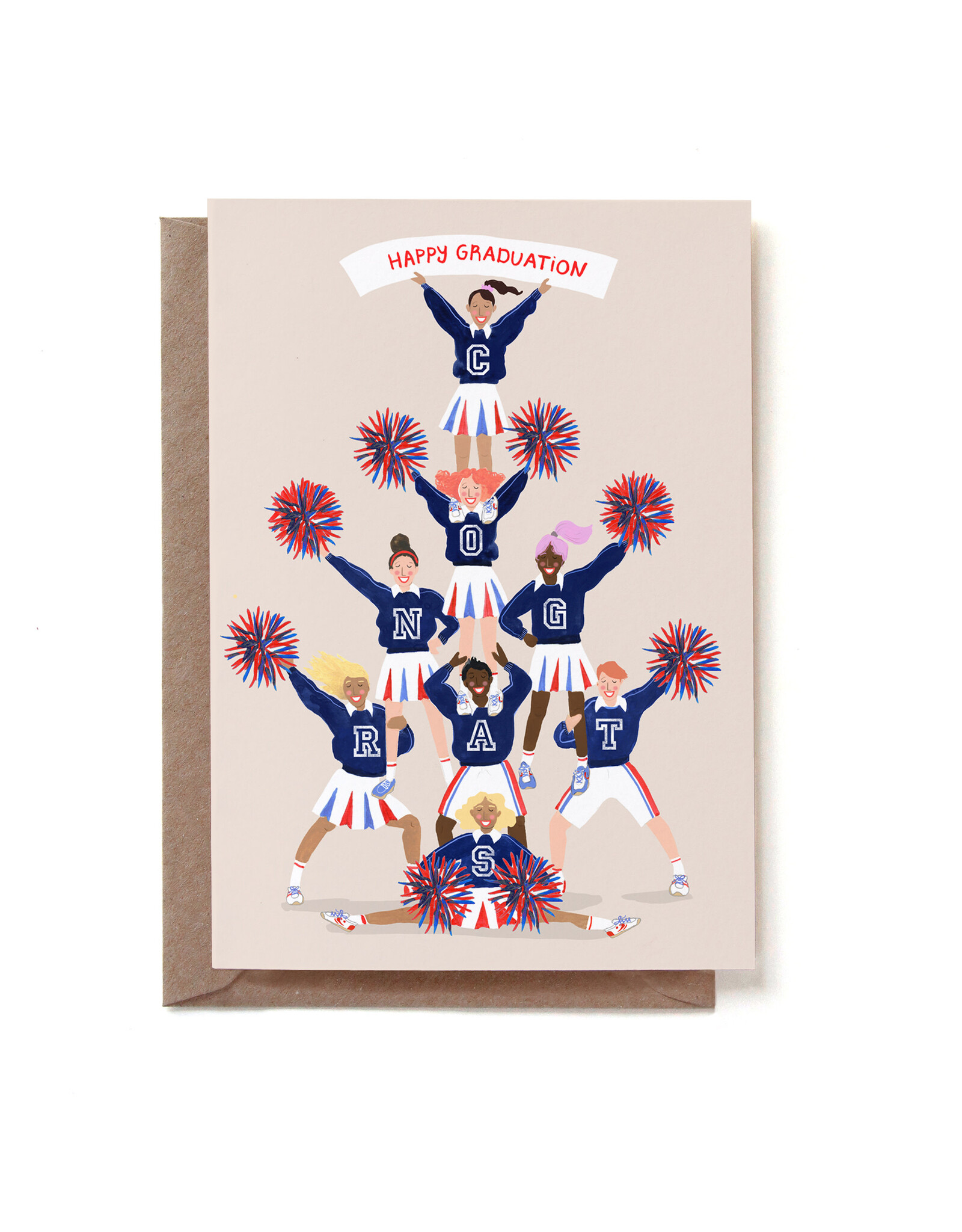 Reddish Design Wenskaart - Graduation Cheerleaders - Dubbele kaart + Envelop