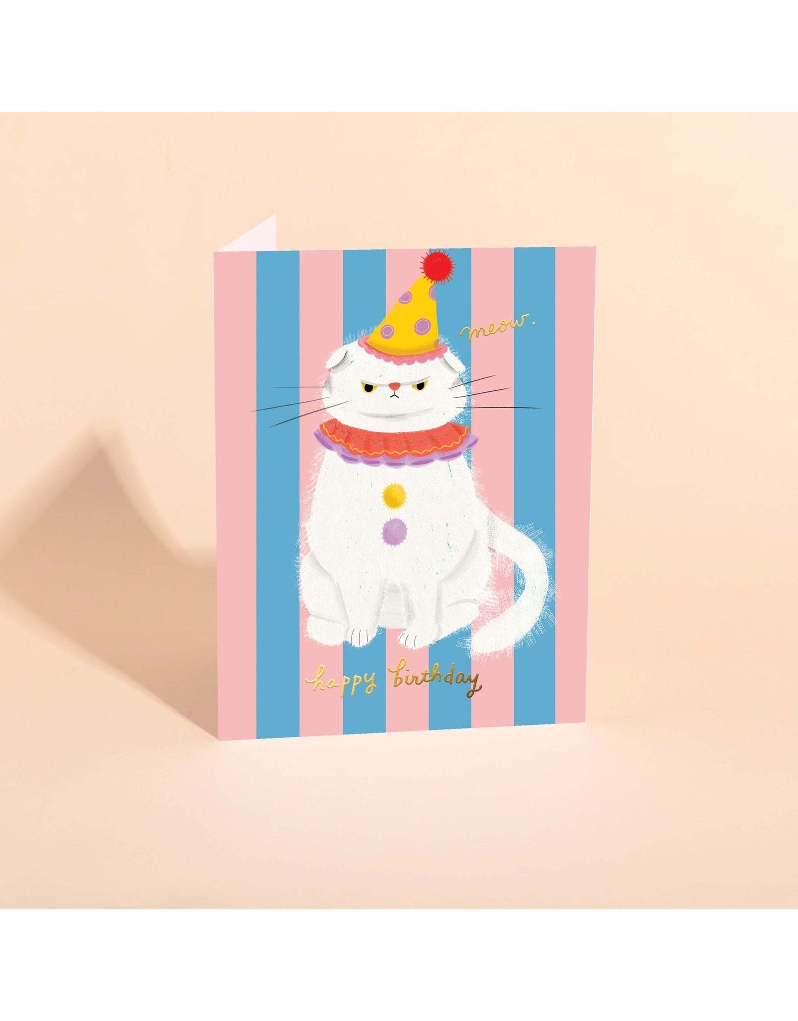 Carolyn Suzuki Goods Wenskaart - Clowny the Cat  - Dubbele kaart en Envelop