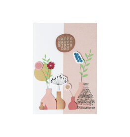 Raeder Wenskaart - Bloemen, Happy Birhtday - Dubbele kaart + Envelop