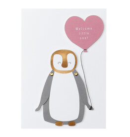 Raeder Wenskaart - Pinguin, Welcome little one - Dubbele kaart + Envelop