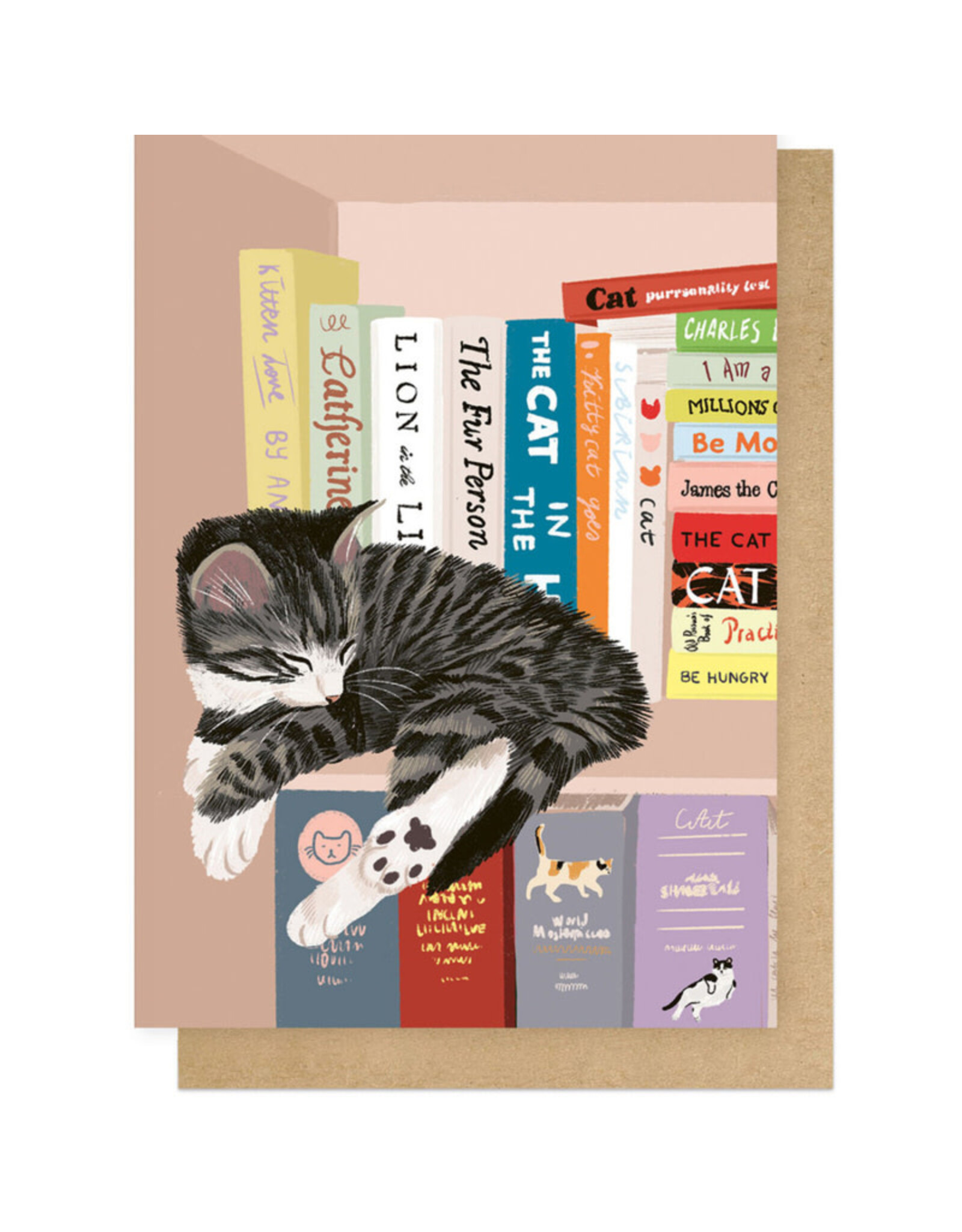 East End Wenskaart - Cat Library - Dubbele kaart + Envelop